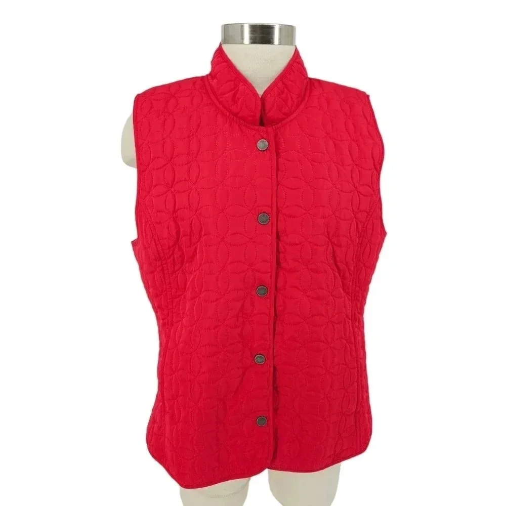 Liz Golf Vest Pink Quilted Sleeveless Snap Button Lightweight